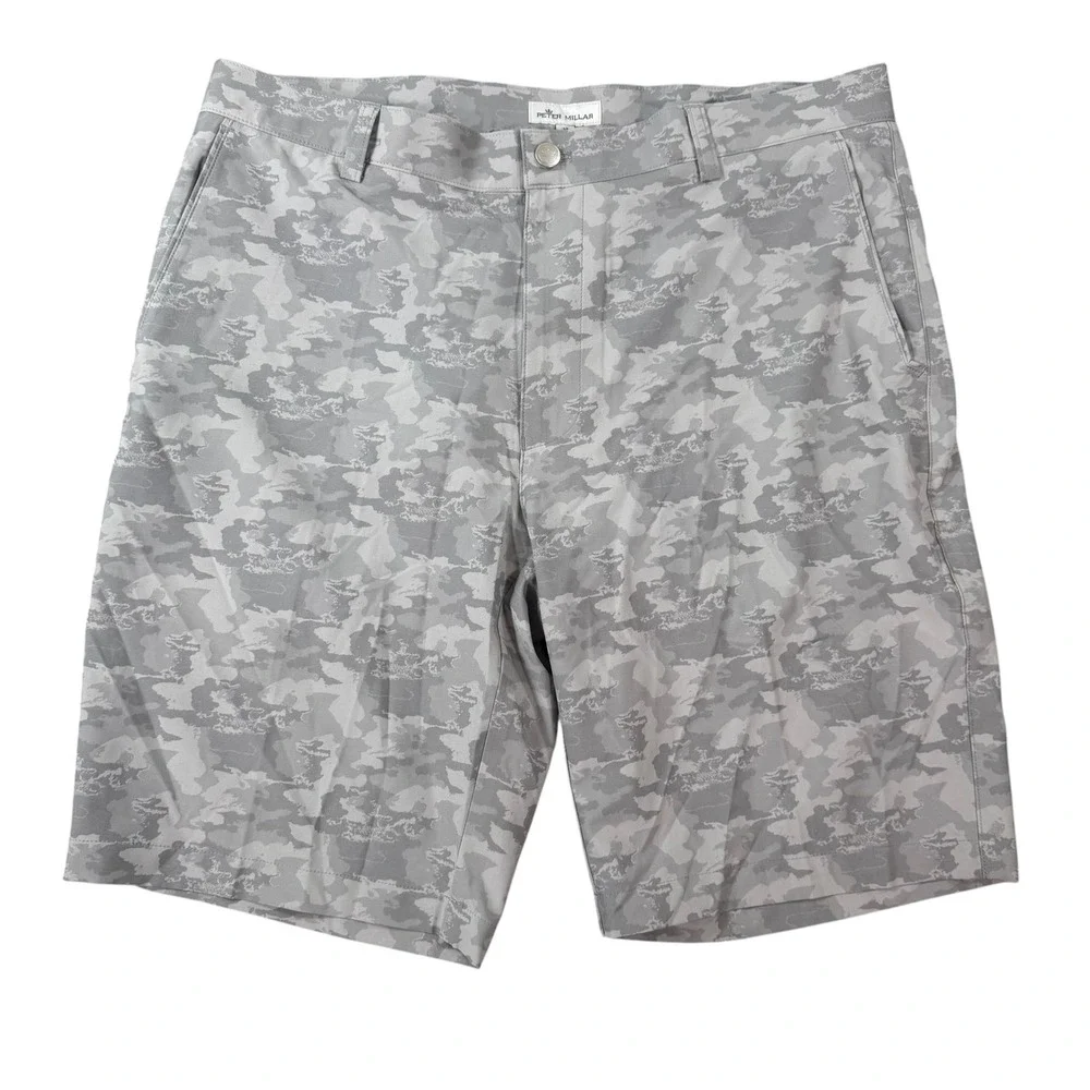 Peter Millar Mens Camo Performance Golf Shorts Gray Size 35